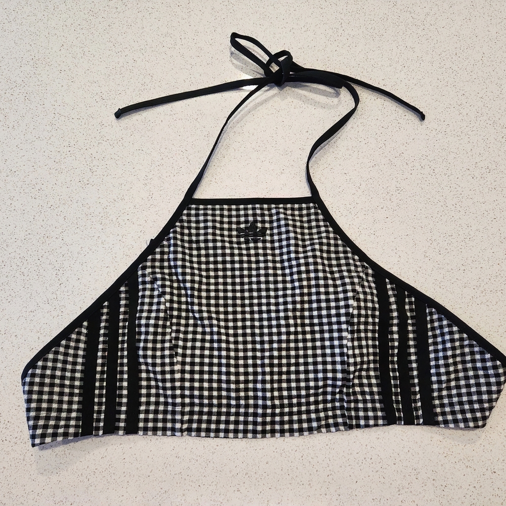 ADIDAS Black and White Checkered Gingham Crop Top